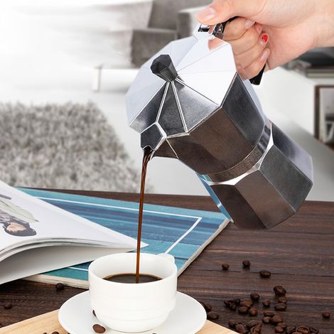 Cafetière Moka domestique 50 ml, cafetière octogonale en aluminium de style italien, tasse à café de bureau, kit de préparation de café pour plaque à induction (1/5)