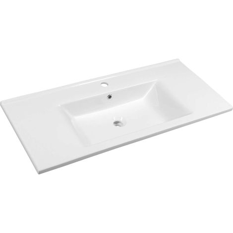 Aqualine Zuno - Lavabo 100x46 cm, con troppopieno e foro per miscelatore, bianco 9100 (1/4)