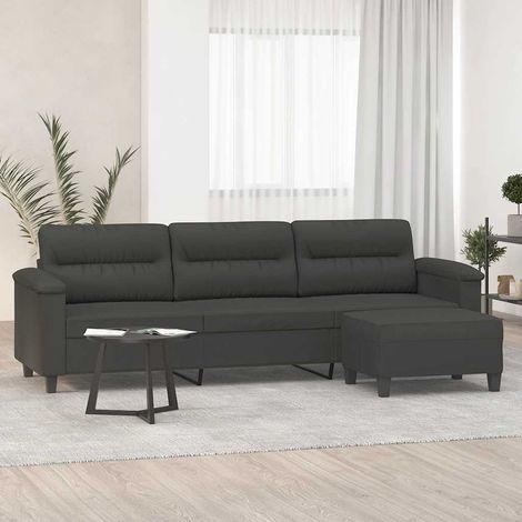 vidaXL Sofá de 3 plazas y taburete tela microfibra gris oscuro 210 cm (1/5)
