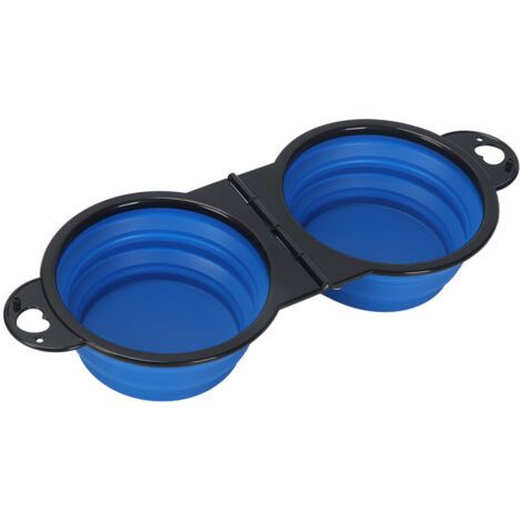 Cuenco de plástico plegable 2 en 1 para gatos/perros, cuenco de agua para perros de una sola pieza con diseño moldeado, bordes plegables de 180 grados, cuenco portátil de viaje para perros (azul) (1/5)