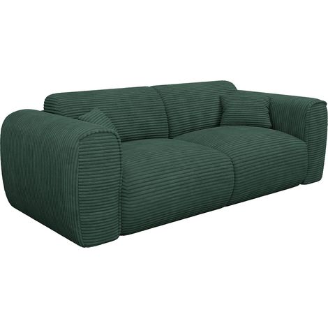 Canapé 3 places convertible express en velours côtelé vert sapin POGNIA - Matelas 13 cm mémoire de forme POGNIA (1/4)