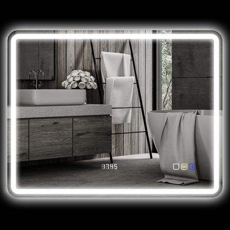 Espejo de bano con iluminacion led panel antivaho 3 colores ajustables reloj 700 x 900 mm color plata 211502071 211502071 (1/5)