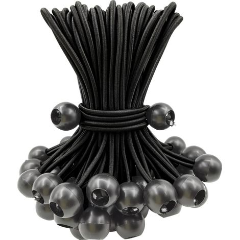 Lot de 50 boules élastiques de 15,2 cm avec balles, accessoires de tente pour bâche de camping, tentes, auvent et fixations (noir) (1/5)