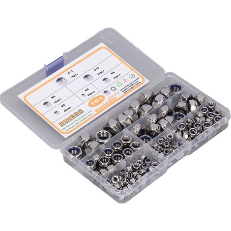 181 Pièces Boulonnerie à Insert Nylon Résistant Acier Inox 6 Dimensions M4-M12 pour Montage Compact