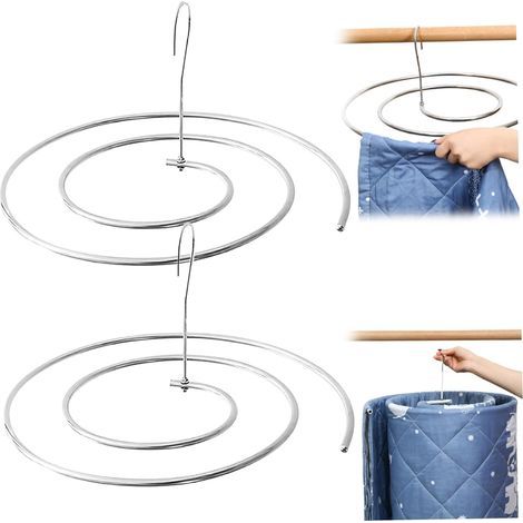 Lot de 2 cintres spiralés en spirale pour draps, couettes, couvertures, couvertures - Cintres robustes en acier inoxydable pour housses de canapé (1/5)