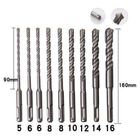 Forets à béton 9 pièces 5mm-16mm – Acier au carbure – Tête en forme de X pour perçage efficace – Pour béton, pierre et carrelage (1/5)