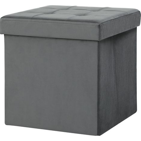 Pouf contenitore pieghevole con vano portaoggetti 38 x 38 x 38 cm in poliestere grigio MODENUIT (1/5)