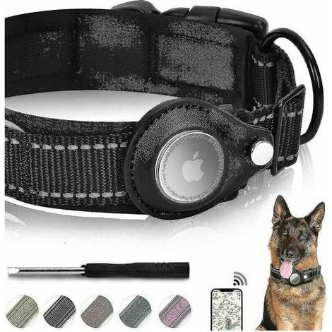 LOST Reflective Airtag Dog Collar, Padded Apple Air Tag Heavy Duty Dog Collar DogBlackL (1/5)