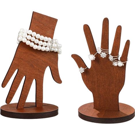 Bagues Rangement Bijoux, Porte Bague en Bois, Porte Bracelet Multifonctionnel, Double Usage Présentoir Bague Forme de la Paume, Détachable Présentoir Bagues pour Femmes Dresser et Boutique (1/5)