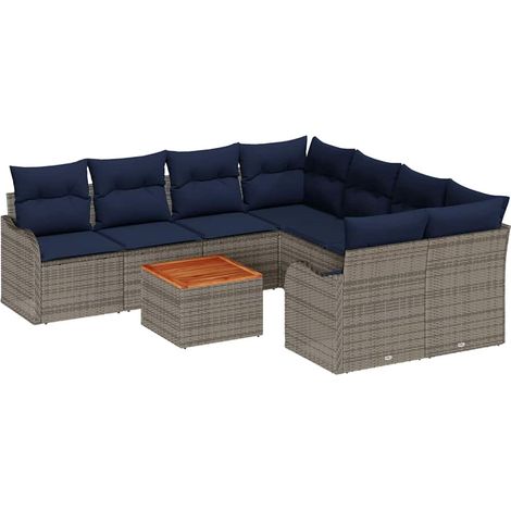 Garden Sofa Set 9 pcs Grey Poly Rattan vidaXL (1/5)