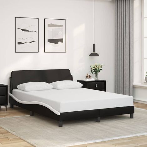 Cadre de lit Dover 140x190 cm avec tête de lit en similicuir noir et blanc (1/4)