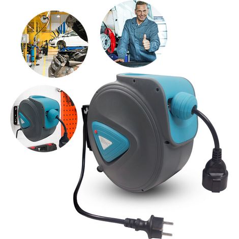 Rallonge Enrouleur automatique de câble Automatique Murale câble de 20m gris bleu Rallonge 180° support de fixation mural HENGMEI-DOU