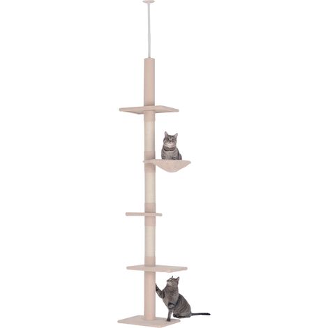 Katzenbaum vom Boden bis zur Decke mit Kratzstamm, 40 cm L x 34 cm B x 230–260 cm H, 5 Aktivitätsstufen, beige (1/5)