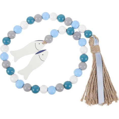 Guirlande de perles de style champêtre avec pompons, guirlande de perles en bois décorative (4 pièces) (1/5)