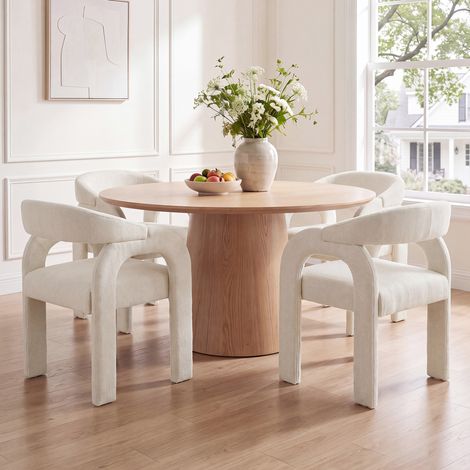 Wahson 4 PZ Sedie Cucina in Tessuto, Sala da Pranzo Moderno con Schienale Curvo Poltrona Schiuma ad Alta Densità Ideale per Sala da Pranzo/Soggiorno, Bianco