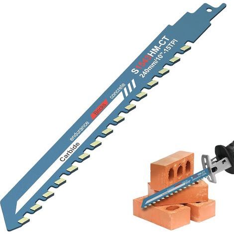 Lame Scie Sabre Brique 240 mm Pierre De Scie Sabre Carbure S1543 Lame Scie Sabre Carbure Universelle pour Pierre Bois Maçonnerie Beton Cellulaire et Brique (1/5)
