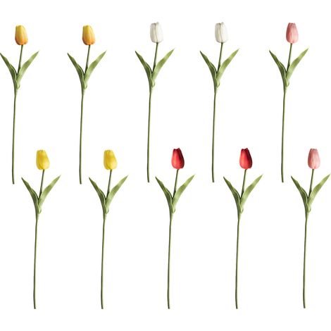 Tulipe Artificielle - 10 Pièces - Tige en Fil Acier Recouverte de PU - Hauteur 35 cm - Diamètre Bouton 2,7 cm - Décoration Maison Bureau Mariage (1/5)