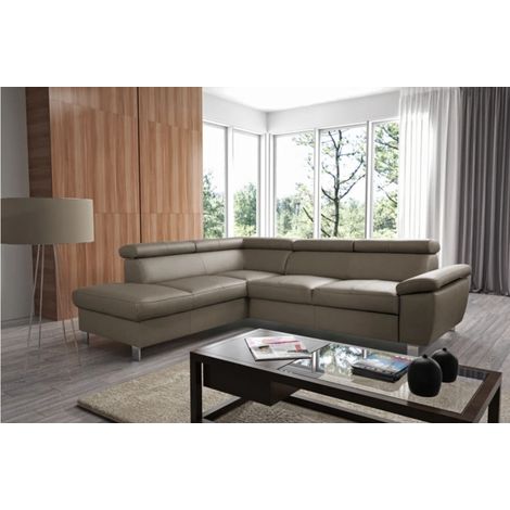 Canapé d'angle en cuir italien de luxe 5 places LUTECE taupe, angle gauche (1/5)