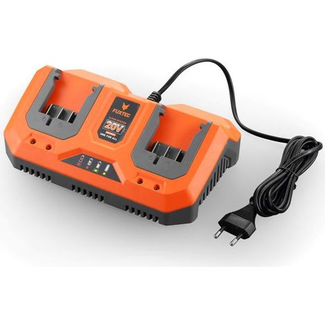 Chargeur de batterie double 20V 2,4A – FXE1LG3A – Charge rapide 2 batteries 20V simultanément – Compatible outils Fuxtec 20V