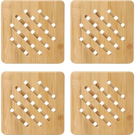 4 sets de table en bambou, antidérapants et anti-brûlures, pour la cuisine (forme carrée) (1/5)