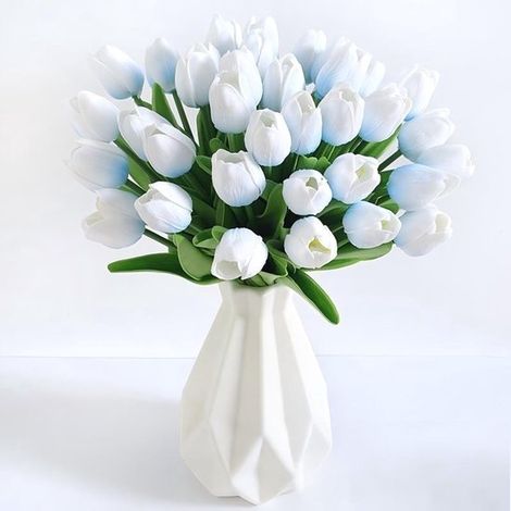 Tulipanes Real Touch, Azul, Tulipanes Real Touch, Azul con degradado, Ramo artificial, Tulipán, Material PU, 33,5 cm, Flores de seda, 30 piezas (1/5)