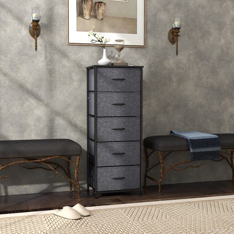 Commode 5 tiroirs meuble de rangement tiroir en tissu pliant - structure acier noir - 45 x 30 x 116 cm gris foncé (1/5)