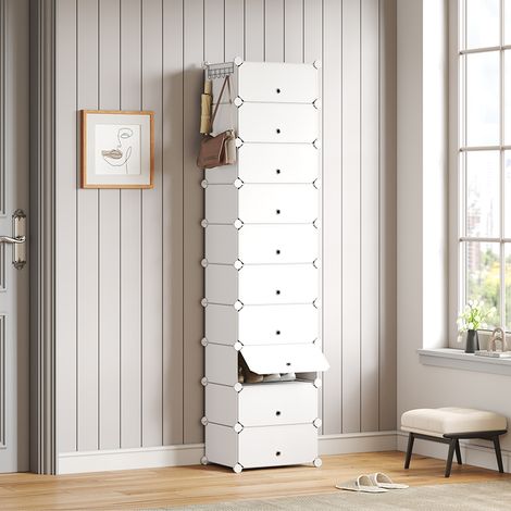 Meuble à chaussures armoire à chaussures armoire modulable Étagère de rangement à chaussures en plastique 10 compartiments blanc Mondeer (1/5)