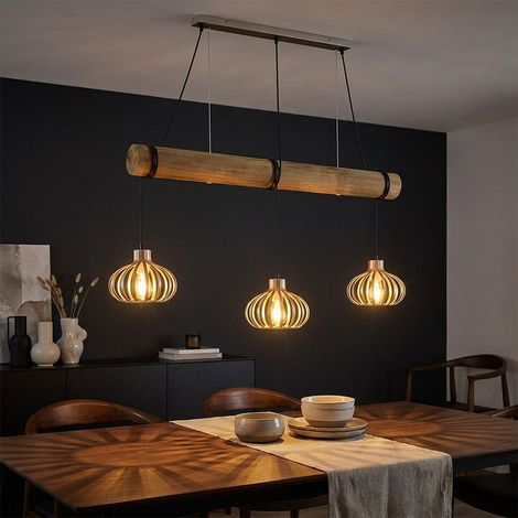 LED Hängeleuchte Pendelleuchte Wohnzimmer höhenverstellbar Beige Metall H 150 cm (1/5)