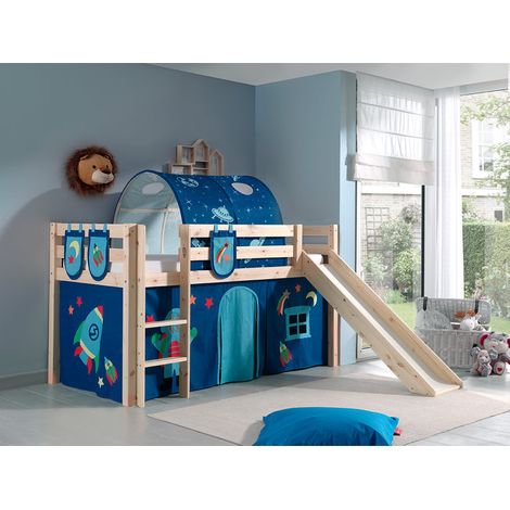 Cama de media altura 90x200 con tobogán, somier y funda Astro Vipack Pino - Madera (1/4)