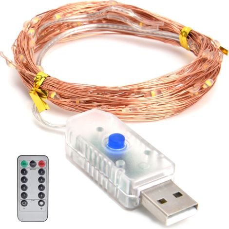 10 Meter lange Lichterkette mit 100 LEDs, Kupferdraht, USB-Anschluss, 8 Modi, mit Fernbedienung (1/5)