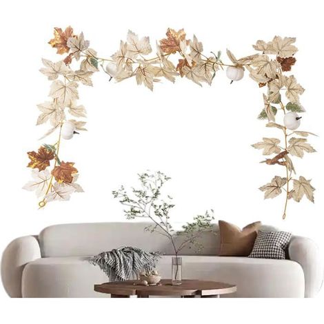 Couronne de feuillage d'automne, 170 x 2 cm, idéale pour décorer un mur de cheminée, pour les fêtes à la maison, Halloween, les fêtes des récoltes, couronne de Noël multicolore en fer forgé. (1/5)