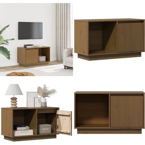 Meuble TV Marron miel 74x35x44 cm Bois de pin massif - Meuble Tv - Meuble Tv Bois - Meuble Tv Moderne - Meuble Tv Design - Étagère Murale - Home & Living (1/5)