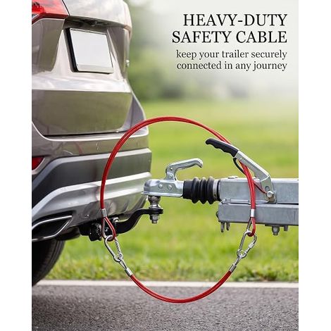 Câble de Sécurité en Acier Inoxydable 304 Rouge avec 2 Mousquetons pour Remorque et Caravane,Câble Rupture Durable Anti-Rayures pour Sécurité Camping-Car et Attelage (1/4)