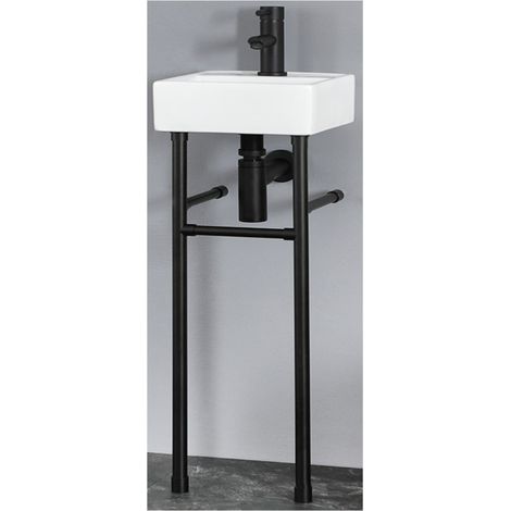 Milano Dalton White Ceramic Bathroom Basin Sink with Black Washstand - 280mm x 280mm
