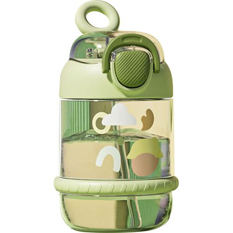 Gourde enfant 450ml plastique étanche antichute portable sport avec paille pour maison école voyage vert (1/5)