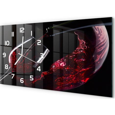 Horloge Murale Salle à Manger 60x30 cm Verre Trempé Design Contemporain Vin rouge (1/5)