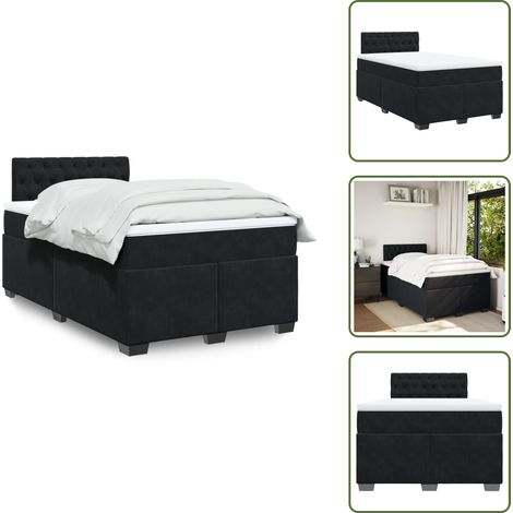The Living Store Sommier à lattes de lit avec matelas Noir 120x200 cm Velours - Lit Double - Lit Plateforme - Matelas À Ressorts Ensachés - Literie - Chambre À Coucher (1/5)