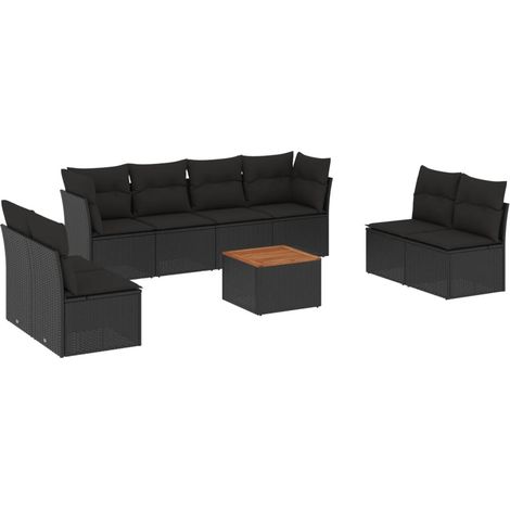 vidaXL Set Divani da Giardino 9 pz con Cuscini Nero in Polyrattan (1/5)
