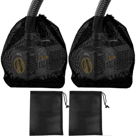 Sac en filet pour pompe de bassin, lot de 2, 31x40 cm, sac de protection pour pompe avec cordon de serrage, sacs noirs pour biofiltre de bassin. (1/4)
