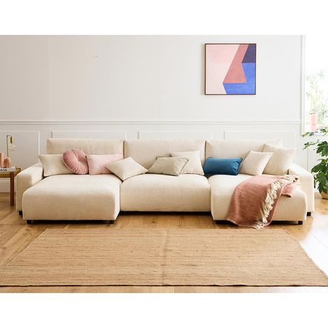 Lisa Design – Canapé panoramique en U 7 places convertible avec coffre – Velours texturé beige – Dimensions 332x170 cm – Style contemporain (1/5)
