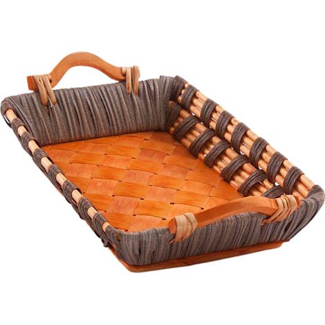 Cesto rettangolare in vimini con manici in legno, 39x24H8 cm (kit da 3) (1/3)