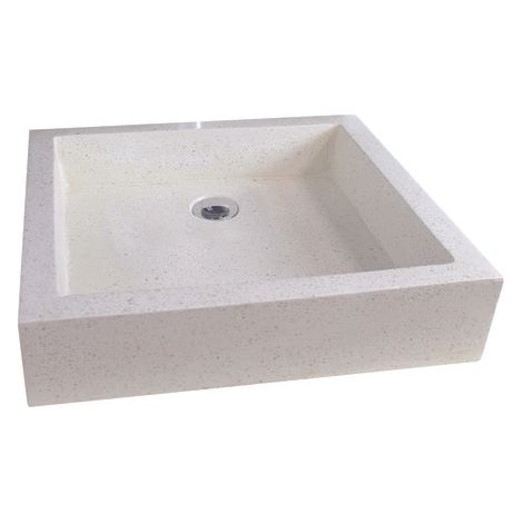 ONDEE ZEN - Vasque rectangle à poser TIMBRE - Crème - 60x40cm - Terrazzo - Sans trop plein