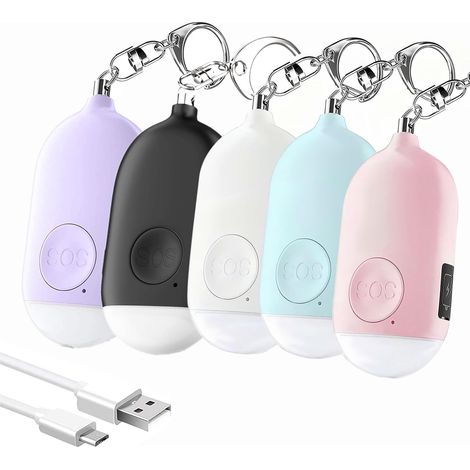 Lot de 5 Alarme personnelle, 130 dB, Lampe LED, Rechargeable USB, Portefeuille, Étudiants (1/5)