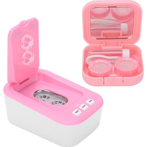 Micro-nettoyeur à ultrasons pour lentilles de contact MK-180, cuve en acier inoxydable, 48 kHz, rose (1/5)