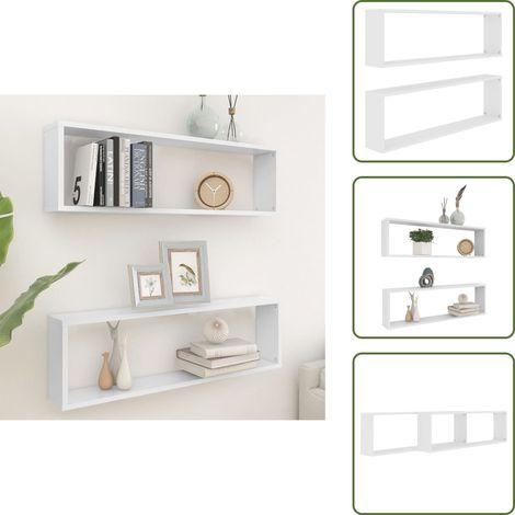 Étagères cube murales 2 pcs blanc 100x15x30cm bois d'ingénierie - Étagères Murales - Étagères Cubes - Décoration Murale - Rangement Mural - Bibliothèque Murale