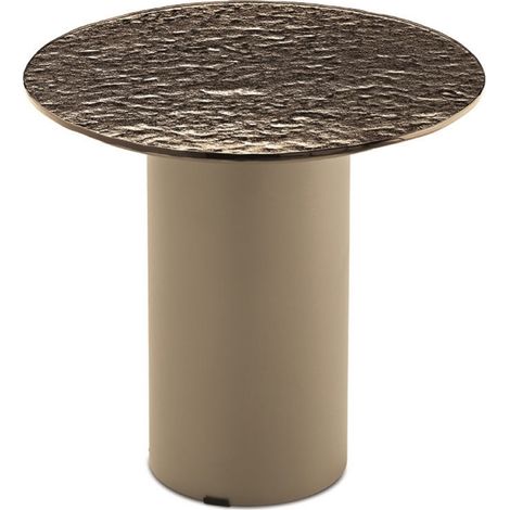 Tavolino tondo WAYLON 45 con base in metallo Beige e piano in vetro martellato Bronzo (1/2)