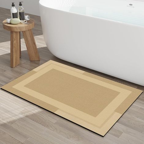 Tapis de bain antidérapant, marron, 4060cm, 1 pièce, dos en caoutchouc, ultra-fin, séchage rapide, super absorbant, lavable. (1/5)