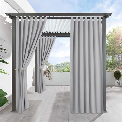 Rideau pour Pergola - Rideaux d'Extérieur Lumière Bloquer Isolant avec Pattes Fixation Facile Décoration ,L 132 x H 213 cm,Gris Argenté,2 PièceS (1/5)
