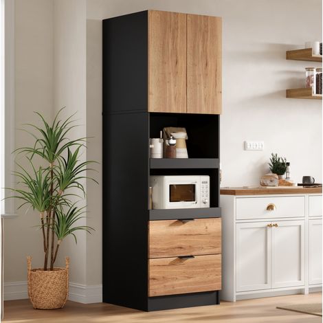 Armario de cocina 60x45x200 cm de MDF negro con estantes deslizantes y cajones - CHICFURN (1/5)