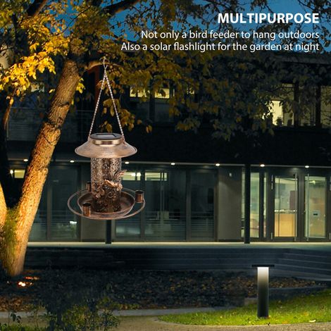 Comedero solar para pájaros SJLERST, de metal, para exteriores, tipo farol, impermeable, dispensador de comida. (1/3)